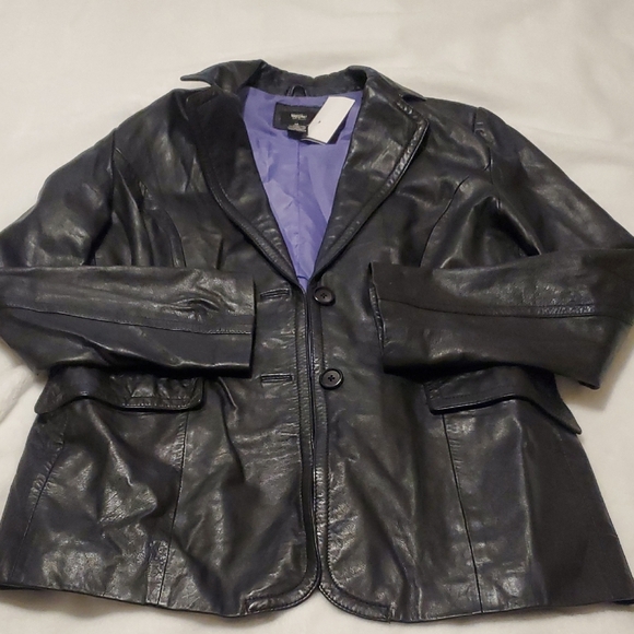Mossimo Black Real Leather Jacket with Purple Lining - Picture 3 of 8